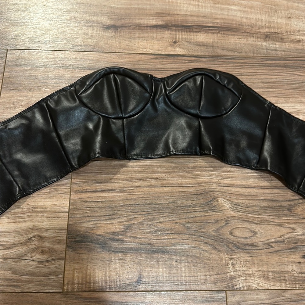 Black faux leather cropped top